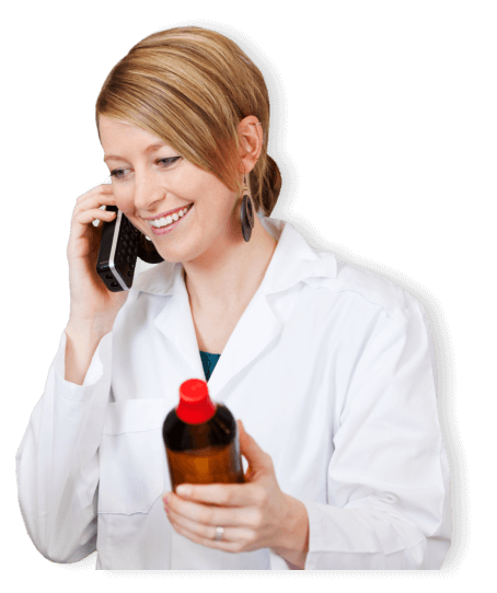 pharmacist talking on a phone
